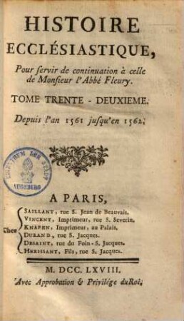 Histoire ecclesiastique : Avec la continuation par J. Cl. Fabre, 32