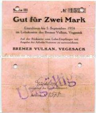 Vegesack, Bremer Vulkan, 2 Mark