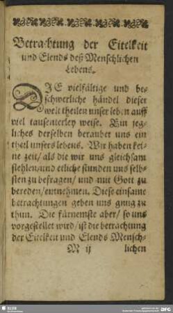 Heraclytus, oder die Betrachtung der Eitelkeit und Elend des Menschlichen Lebens
