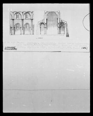 Pontigny: Église abbatiale cistercienne de Notre-Dame-et-Saint-Edme, Querschnitt und Ansicht Wandaufriss