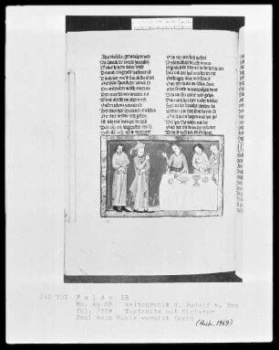 Rudolf von Ems, Weltchronik — Saul beim Mahle vermißt David, Folio 235verso