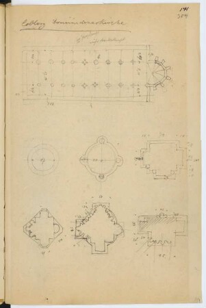 Dominikanerkirche, Koblenz: Grundriss, Details (aus: Skizzen- und Fotoalbum 7)