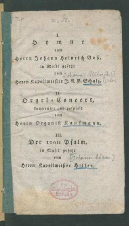 I. Hymne : [übers.] vom Herrn Johann Heinrich Voß