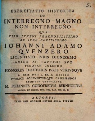 Exercitatio historica de interregno magno non interregno