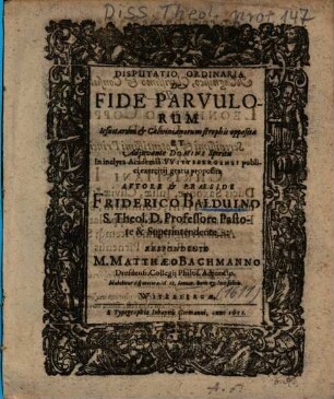 Disputatio Ordinaria De Fide Parvulorum
