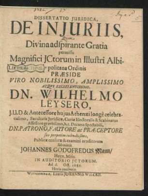 Dissertatio Iuridica, De Iniuriis