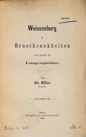 Weissenburg in Brustkrankheiten und speciell bei Lungenphthise