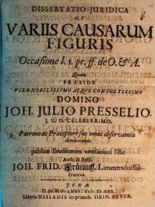 Dissertatio Juridica De Variis Causarum Figuris Occasione l. I pr. ff. de O. & A.