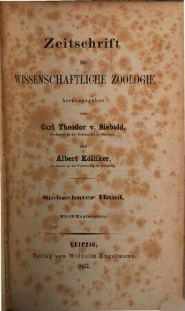 Zeitschrift für wissenschaftliche Zoologie. 17. 1867