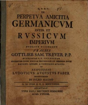De Perpetva Amicitia Germanicvm Inter Et Rvssicvm Imperivm