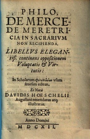 Philo de mercede meretricia in sacrarium non recipienda
