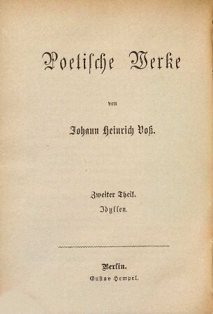 Poetische Werke, 2. Idyllen