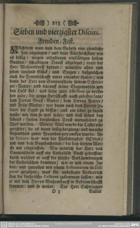 Sieben und vierzigster Discurs. Freuden-Fest