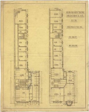 Billing, Hermann; Karlsruhe, Amalienstr. 53; Haus Bausback - Grundriss 1. OG; Grundriss 2. OG