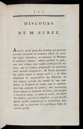1-19, Discours De M. Burke.