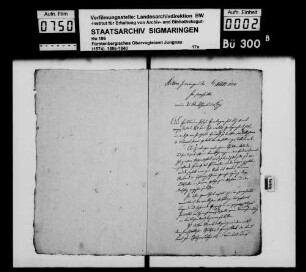 Vermögensübergabe des Josef Hierlinger in Inneringen an seinen Sohn Xaver