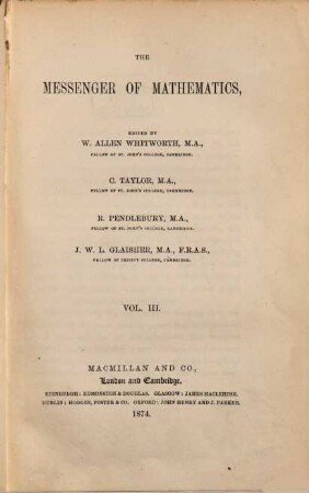 Messenger of mathematics, 3. 1874