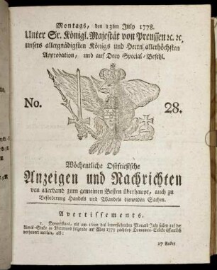 No. 28. Montags, den 13ten July 1778.