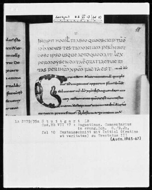 Augustinus, Tractatus in Evangelium Johannis — Initiale G(ratiam et veritatem), Folio 10recto