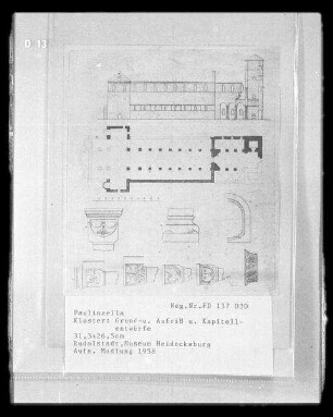 Paulinzella, Kloster: Grund- und Aufriss und Kapitellentwürfe
