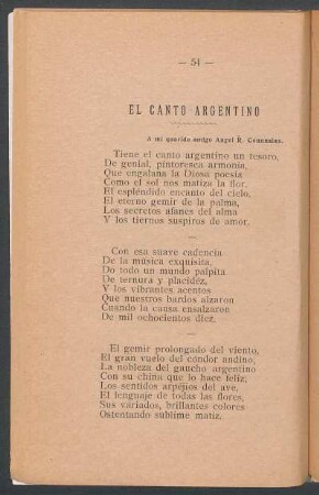 El canto argentino : A mi querido amigo Angel R. Conunales
