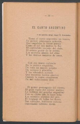 El canto argentino : A mi querido amigo Angel R. Conunales