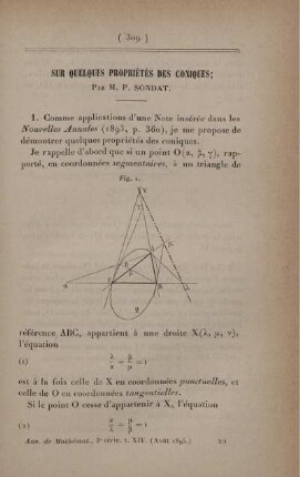 Sur quelques propriétés des coniques.