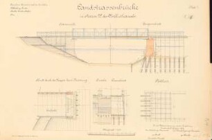 Dortmund-Ems-Kanal. Straßenbrücke bei Stat. 22 des Vorflutkanals, Emden: Ansichten, Schnitte 1:100
