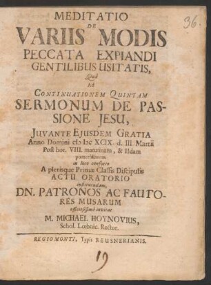 Meditatio De Variis Modis Peccata Expiandi Gentilibus Usitatis