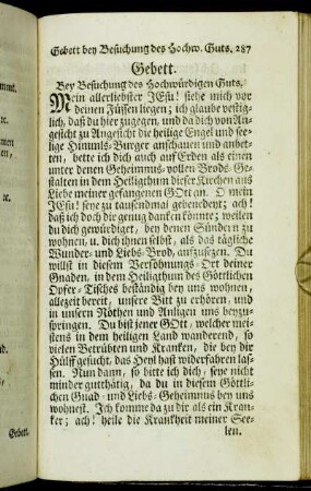 Gebett. Bey Besuchung des Hochwürdigen Guts