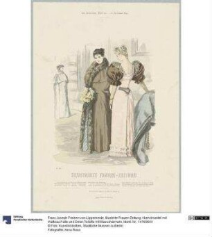 Illustrirte Frauen-Zeitung: Abendmantel mit Watteau-Falte und Diner-Toilette mit Bauschärmeln