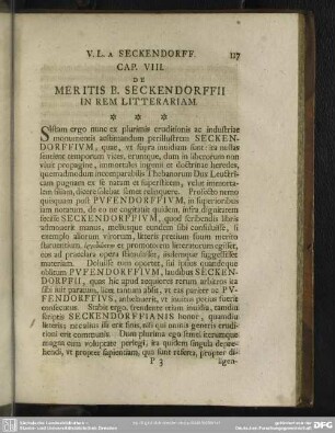 Cap. VIII. De Meritis B. Seckendorffii In Rem Litterariam