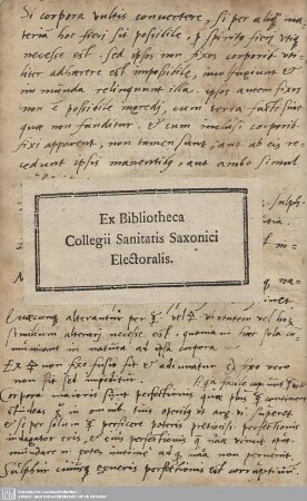 Exlibris: Ex Bibliotheca Collegii Sanitatis Saxonici Electoralis