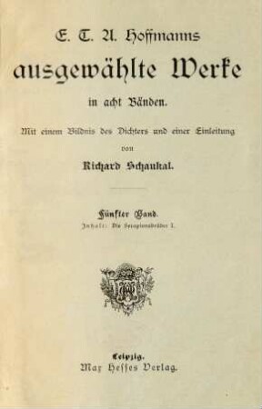 Bd. 5: Die Serapionsbrüder I.