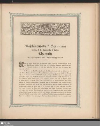 Maschinenfabrik Germania vorm. J. S. Schwalbe & Sohn Chemnitz Maschinenfabrik und Baumwollspinnerei