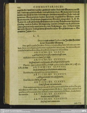 Articulus CLXXXIII. Indiciorum & probationum annotatio