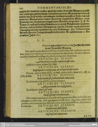 Articulus CLXXXIII. Indiciorum & probationum annotatio
