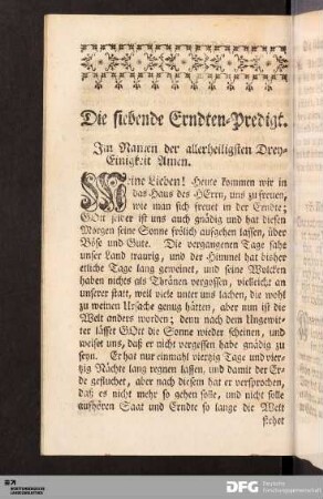 Die siebende Erndten-Predigt