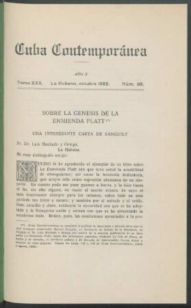 Sobre la génesis de la Enmienda Platt : Una interesante carta de Sanguily