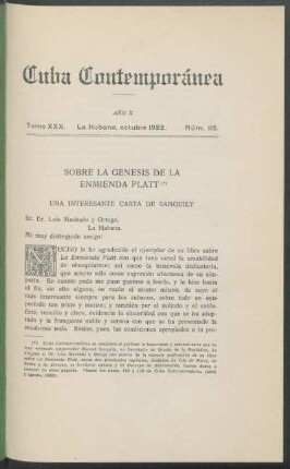 Sobre la génesis de la Enmienda Platt : Una interesante carta de Sanguily