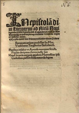 In epistola[m] divi Hieronymi ad Nicia[m] Aquilegiensis ecclesie hypodiaconu[m] Comme[n]tarioli duo ...