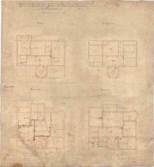 Fischer, Theodor; Würzburg; Haus Dr. Seifert - Grundriss, Grundriss Souterrain, Grundriss EG,Grundriss DG