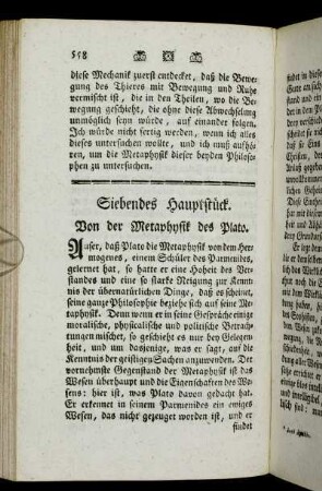Siebendes Hauptstück. Von der Metaphysik des Plato. - Achtes Hauptstück. Die Metaphysik des Aristoteles.