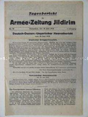 Mitteilungsblatt der "Armee-Zeitung Jildirim" zur Kriegslage auf dem Balkan und im Nahen Osten
