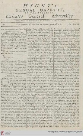 28: Hicky's Bengal gazette, or The original Calcutta general advertiser