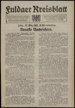 Erste Ausgabe vom Montag, den 22. März 1915.
