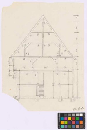 Grebenstein ([Landkreis Hofgeismar]): Ackerbürgerhaus (erbaut ca. 1480, Tor und Diele 1600), Oberstraße 257. Wohnhaus (Querschnitt)]