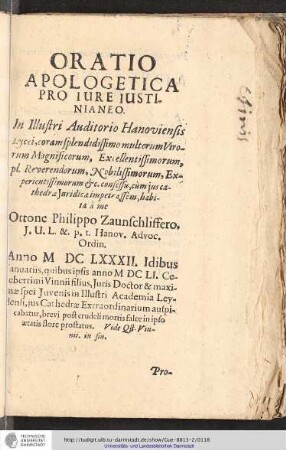 Oratio Apologetica Pro iure Iustinianeo.