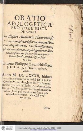 Oratio Apologetica Pro iure Iustinianeo.