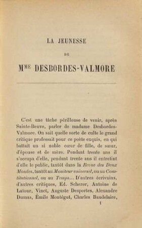 La jeunesse de Mme Desbordes-Valmore d'après des documents nouveaux